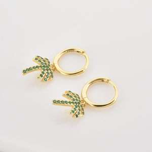 Boucles d'oreilles FUAMAY 2026 Guangzhou plaquées or 18 carats avec turquoise verte et breloque palmier en argent 925 - Product Image 4