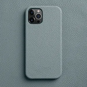 Wholesale Cheap Shockproof Retro Design Custom Logo Pebble Grain Genuine Leather Real Cell Leather Phone Case