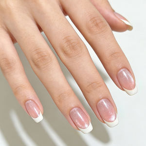 12 Uñas Postizas Francesas Cuadradas con Efecto Ojo de Gato, Brillantes, de ABS, para Aplicación Profesional en Todo el Dedo, Venta al Por Mayor - Product Image 1