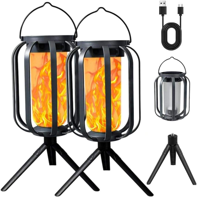 Modern Solar Lantern Light with Base 4 Modes Outdoor Waterproof Decorative Lantern with Tripod Auto on Off for Garden Yard