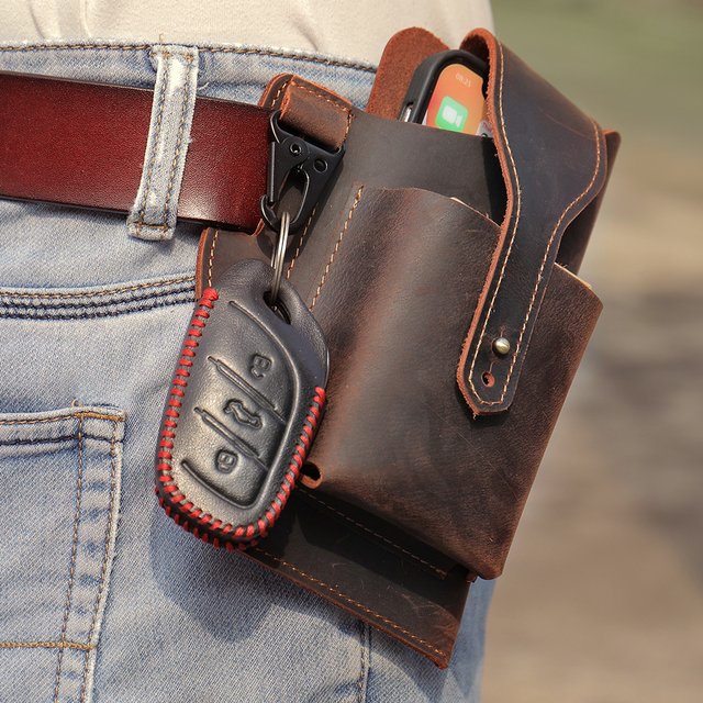 Marrant Vintage Men Genuine Leather Cell Phone Bag Pouch Men Cell Phone Holster with Belt Loop Leather Men Waist Bag