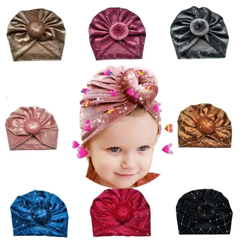 Khăn Turban Màu Trơn Phong Cách Hồi Giáo Cho Bé, Khăn Quấn Đầu Cho Bé Gái Đáng Yêu, Chất Liệu Nhung Sáng Bóng, Co Giãn Cao