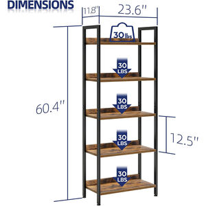 رف كتب خشبي حديث بخمس طبقات للمنزل والمكتب، وحدة تخزين وتنظيم قائمة بذاتها لغرفة النوم وغرفة المعيشة - Product Image 6