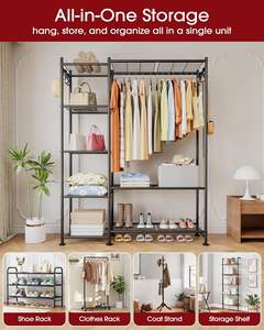 Organizadores y Almacenamiento para Armarios - Perchero Independiente con Patas Niveladoras y Correas de Anclaje a la Pared, Armario con 6 Ganchos - Product Image 4