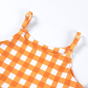 Nouvel ensemble d'été personnalisé pour enfants : haut et pantalon à carreaux en coton tissé, deux pièces pour filles - Product Image 5