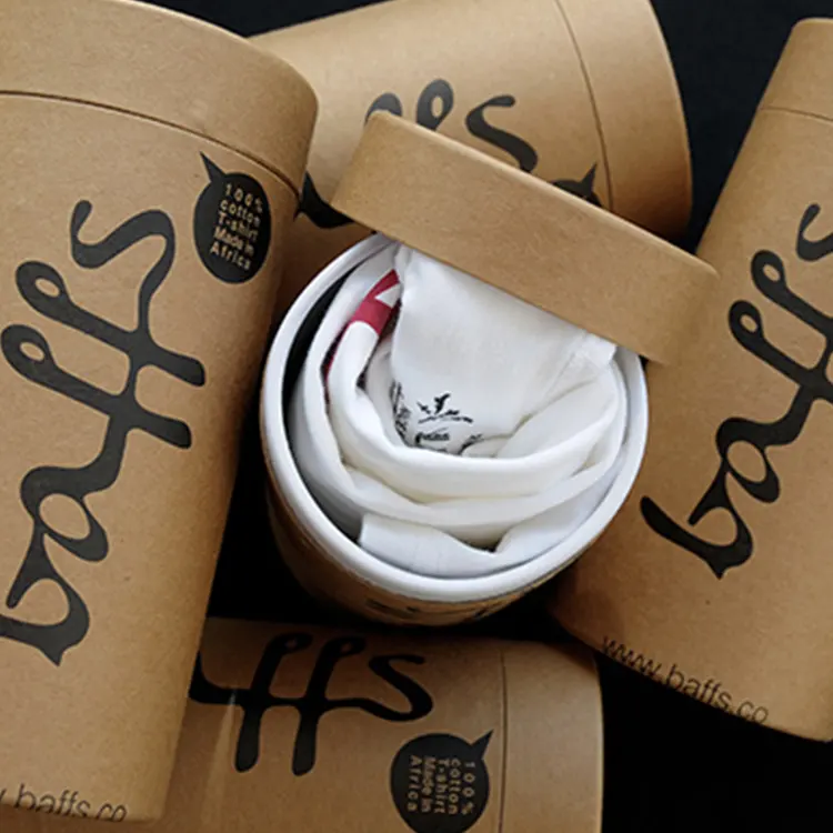 Custom Cylinder Eco-Friendly White Tshirt Socks Kraft Paper Tubes Packaging For Tshirt