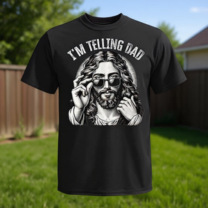 T-shirt « Je dis à papa que Jésus est un dieu » - Design drôle et religieux chrétien - Taille adulte unisexe - Product Image 3