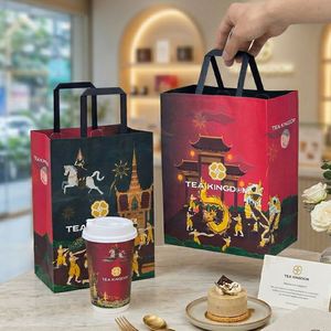 Custom Eco-Friendly <b>Biodegradable</b> Kraft Paper Bags with Handle for Beverage Coffee Takeaway <b>Packaging</b> - Product Image 4