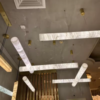 Lustre LED moderne de luxe décoratif en marbre et aluminium, suspension pour plafond haut, luminaires suspendus en albâtre naturel, colonne circulaire
