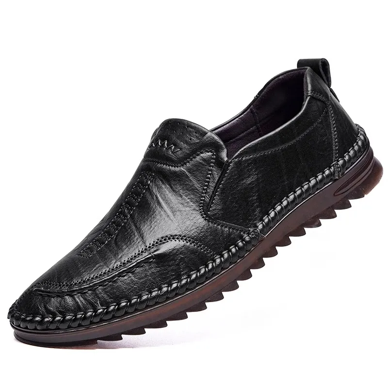 New Fashion Leather Loafers Mens Casual Shoes Flat Brand Mens Business Shoes Soft Leather Male Footwear Black Brown
