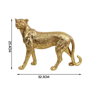 Estátua de resina decorativa dourada com estampa de leopardo