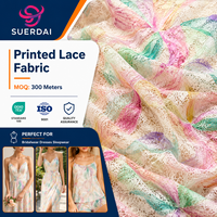 Tela de Encaje Estampada 100% Poliéster Elástica, Tejido de Punto con Diseño Floral Colorido para Vestidos de Novia, Ropa de Dormir, Lencería y Prendas de Superposición, Suave