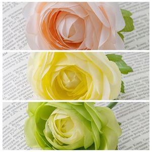 Rose artificielle Meimuchengzhou Lulian à branche unique, jaune, vert, orange clair, en tissu tissé, pour décoration de mariage - Product Image 3