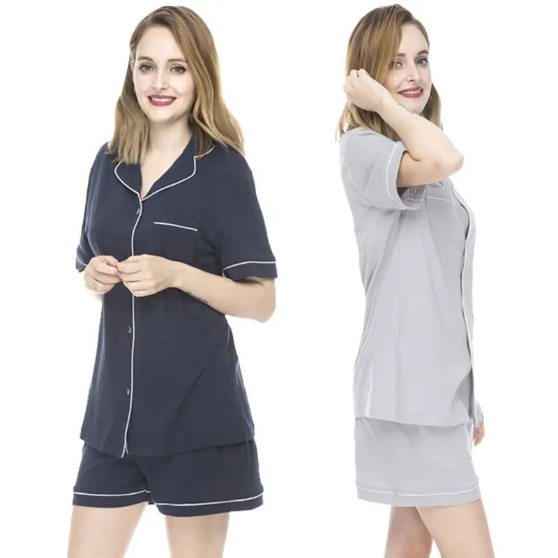 Hochwertige Baumwolle Stricken kurze Pyjama-Sets Damen Pyjamas Lounge Wear Nachtwäsche