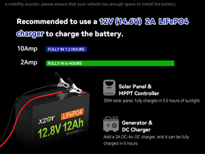 XZNY Kompakte Deep-Cycle 12V 12Ah LiFePO4 Batterie mit integriertem 20A BMS, wiederaufladbares USV-System als Ersatz für Solar-Scooter - Product Image 6