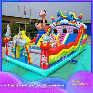 Château gonflable géant pour enfants, trampoline d'extérieur, toboggan gonflable, thème licorne et girafe, 10x6m - Product Image 5