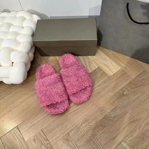 2026 Custom High Quality Furry Balenciagaes Fuzzy Designer Slippers Sandals Women Balenci Fur <b>Slides</b> Shoes - Product Image 5