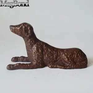 Cast iron dog statue in antique bronze color, small abstract dog figurine for home