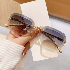 Frameless Metal <b>Sunglasses</b> With Water Ripple Trim UV400 Protection For Women Unisex Outings Cycling Driving - Product Image 3
