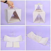Boîtes à gâteaux hautes autoportantes gaufrées biodégradables et écologiques avec poignée, personnalisables pour mariage et anniversaire, emballage en gros avec fenêtre