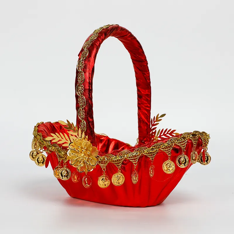 Romantic Wedding Day Decorate Gold Accessories Flower Basket Girl Married Flower Basket
