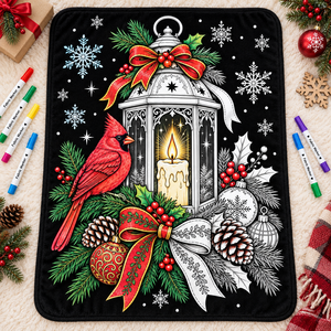 Manta de Franela Suave para Colorear con Diseño Navideño de Linterna y Cardenales, Reverso Negro de Felpa, Rectangular, Decoración para el Hogar, Cálida para el Invierno - Product Image 4