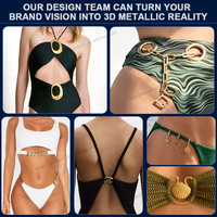 Hebilla de triple barra de metal con diseño geométrico fluido de primera calidad para bikini, conector de banda ancha para trajes de baño de moda al por mayor