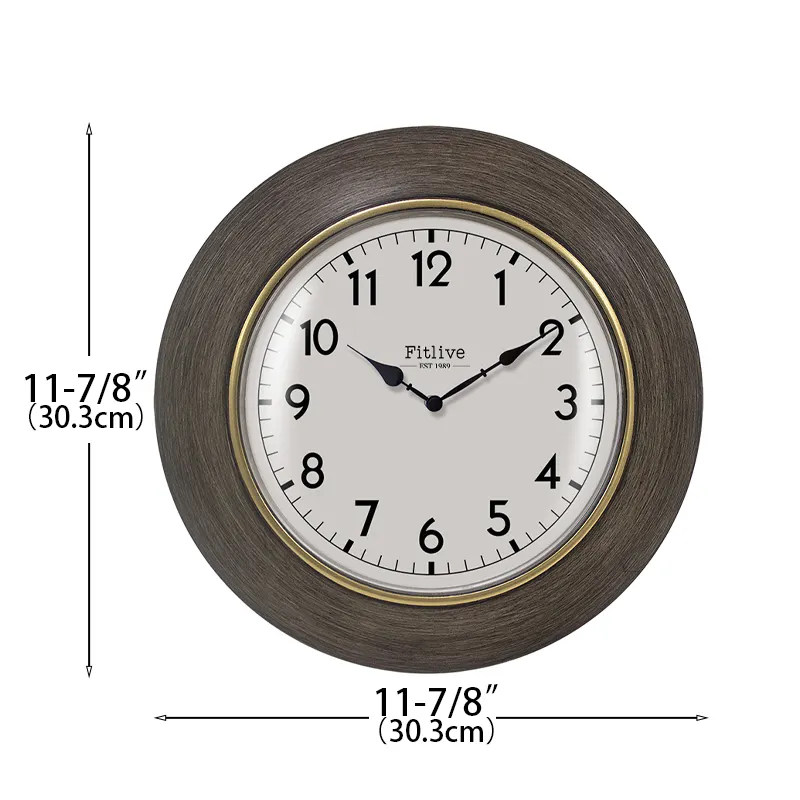 Nouveau design personnalisé horloge murale matière plastique style bois 12 pouces circulaire horloge décorative pour la maison ou le bureau en gros