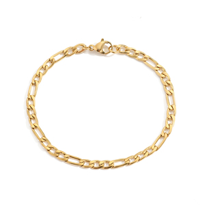 Semplice Bracciale a Catena Figaro in Acciaio Inossidabile 316L Placcato Oro 14K, Larghezza 4 mm, Lunghezza 19 cm - Product Image 1