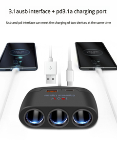 Caricabatterie per Auto 120W con 1 USB e 1 Tipo C, Adattatore Accendisigari a 3 Vie DC 12V-24V - Product Image 4