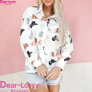 Dear-Lover Hot Selling Western Cow Boy Hats Puff Sleeve Button Up Elegant Tops Shirts For Women