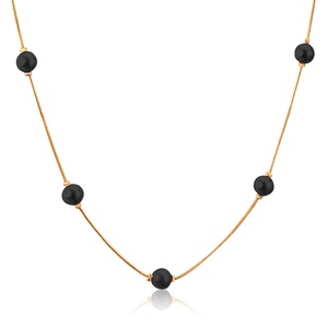 Collar de Acero Inoxidable con Baño de Oro de 18K y Cuentas Negras, Cadena Minimalista con Cuentas Redondas, Collar Delicado con Piedras para Mujer - Product Image 1