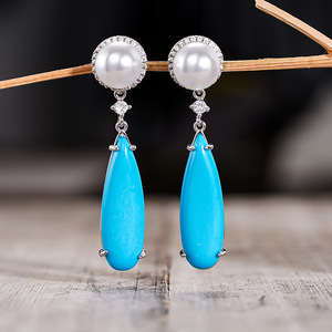 Orecchini Pendenti Vintage Stile Turchese con Perle Finte per Donne, Gioielli Eleganti e alla Moda - Product Image 4
