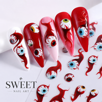 1 autocollant 3D Halloween en relief pour ongles, motifs auto-adhésifs en PET (fantôme, toile d'araignée, œil maléfique) pour femmes, salon, fête, vente en gros