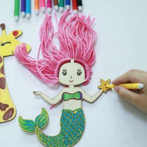 Vente en gros de supports artisanaux en bois en forme de sirène, directement de l'usine, pièces à peindre soi-même pour enfants, formes d'animaux en bois - Product Image 1