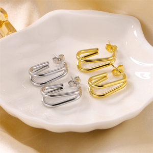 Boucles d'oreilles en acier inoxydable de style minimaliste en forme de C double couche plaquée <span class=keywords><strong>or</strong></span> - Product Image 3