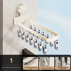 Étendage Mural Pliable Coupe-Vent en Métal Multi-Clips <span class=keywords><strong>pour</strong></span> Chaussettes et Sous-Vêtements de Balcon - Product Image 6