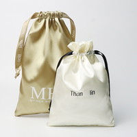 Pochette cosmétique en satin de soie épais noir de luxe en gros Sac de rangement à cordon pour cadeau