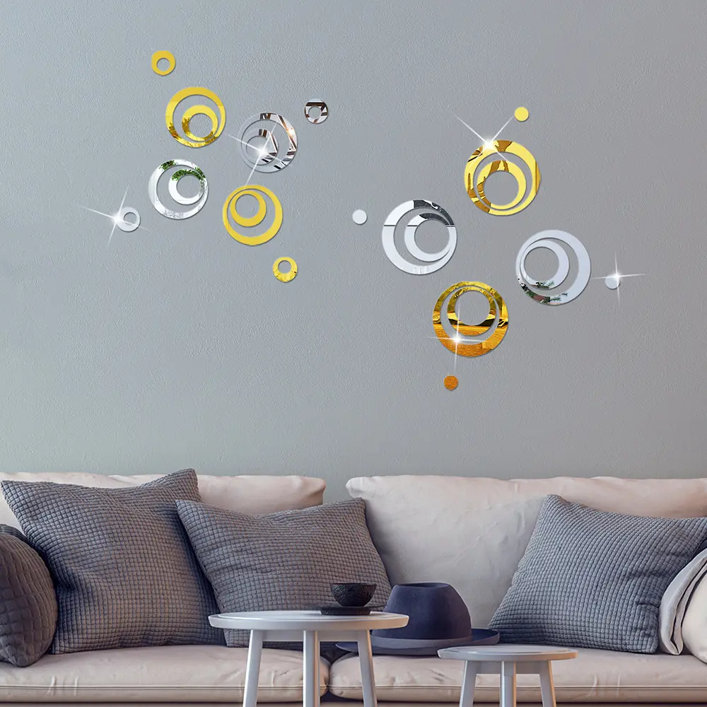 24pcs/set Gold and Silver Round Acrylic Mirror Stickers Home Living Room Wall Decor Self-adhesive Wall Stickers