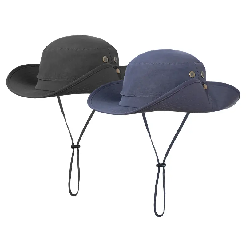 Promocional Outdoor Proteção Uv Grande Brim Wide Sun Hat Plain Black Bucket Hat Custom Para Mulheres Verão
