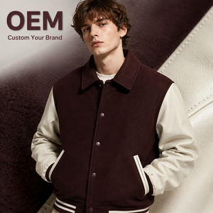 Giacca Varsity Personalizzata con Logo Ricamato per <span class=keywords><strong>Uomo</strong></span>, Corpo in <span class=keywords><strong>Lana</strong></span> Pesante e Maniche in Pelle, Stile Vintage Streetwear, Produttore di <span class=keywords><strong>Cappotti</strong></span> Letterman - Product Image 1