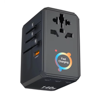 Adaptateur de voyage universel GAN 140W, nouveau produit 2026, prise électrique, adaptateur de voyage avec 2500W, 4 ports Type C, 1 port USB, prise UK US AU EU