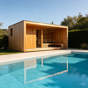 Sauna extérieur en <span class=keywords><strong>bois</strong></span> résistant <span class=keywords><strong>à</strong></span> la moisissure pour 4 personnes avec porte verrouillable et <span class=keywords><strong>protection</strong></span> UV, fabriqué en Allemagne - Product Image 4