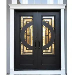 American Wholesale cheap price industrial black color roller shutter screen swing double wrought iron gate for apartment
