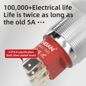 สวิตช์กดแบบกดติดปล่อยดับ HBAN ขนาด 22 มม. ไฟ LED สีแดง แสดงสถานะการเปิด-ปิด 6v 220v กันน้ำระดับ IP67 แบบ SPDT - Product Image 5