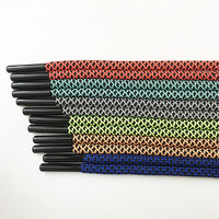 Cordón de poliéster trenzado redondo con patrón personalizado, con punta negra, duradero, lavable, para sudaderas y pantalones, venta al por mayor