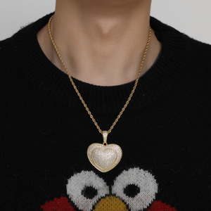 จี้รูปหัวใจสามมิติ เครื่องประดับฮิปฮอป เครื่องประดับเสริม ทองแดงฝังเพทาย - Product Image 4