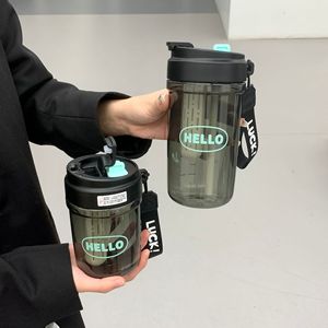 Hello Lucky Travel Mug 600ml Double Drink Coffee Cup Student Portable Water Bottle Plastic Drinkware - Product Image 2
