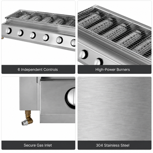 Commercial Six <b>Burner</b> LPG <b>Gas</b> <b>BBQ</b> Grill Countertop Barbecue for Kebab Skewers Steak Chicken Sausage Restaurants - Product Image 4