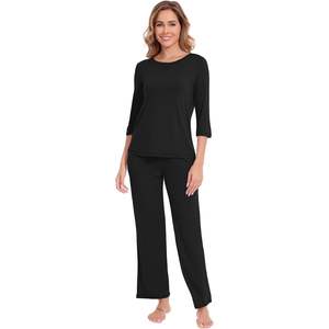 Ensemble de pyjama pour femmes en viscose de bambou, manches 3/4, col rond, pantalon de détente, tailles S-XXL - Product Image 2